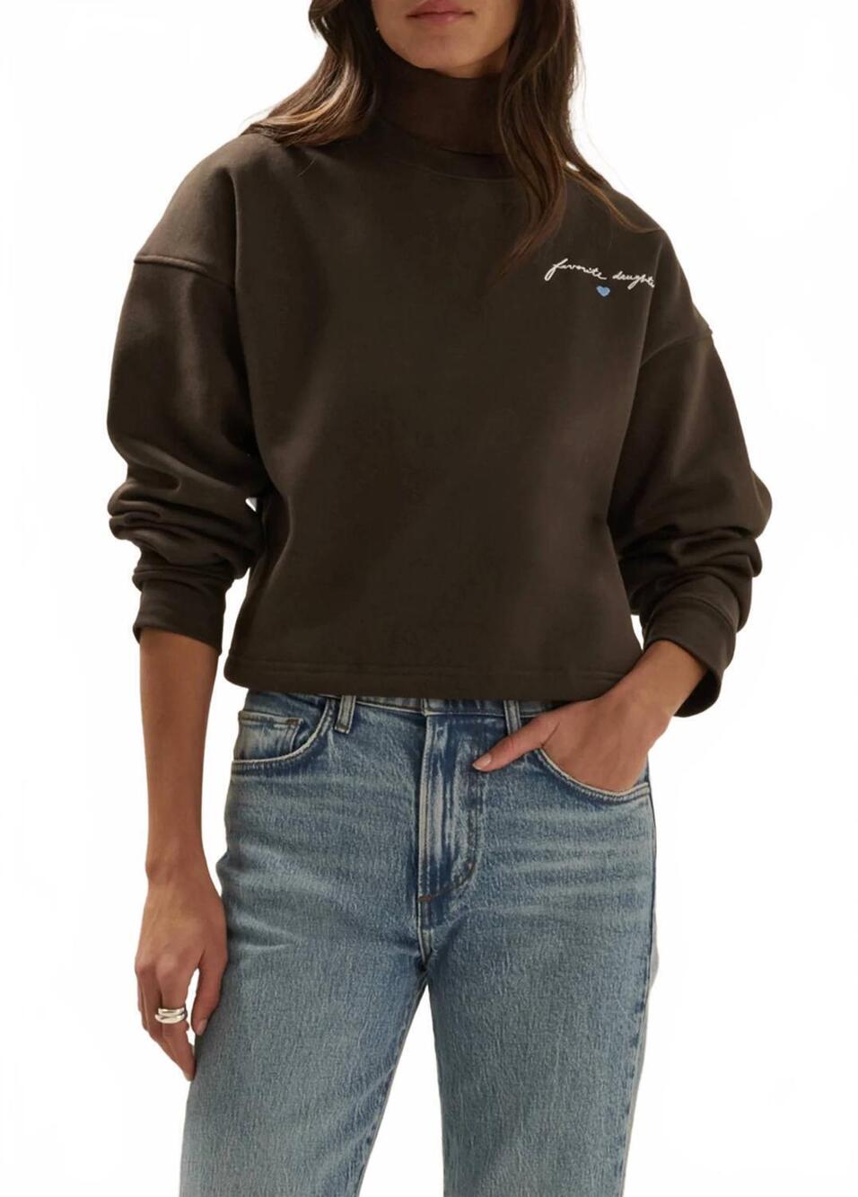 NEW FAVORITE DAUGHTER cropped signature sweatshirt in espresso/sea blue